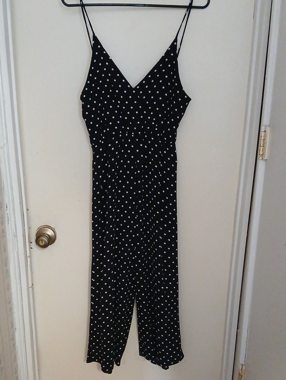 Black Polka Dot V-Neck Spaghetti-Strap Jumpsuit